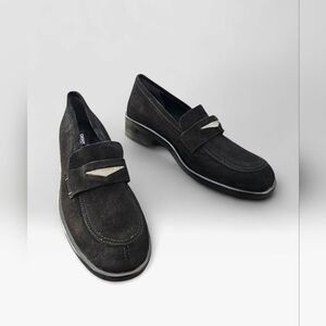 DKNY Women Black Suede Logo Slip on Low Heel Loafers Made in Spain 8M